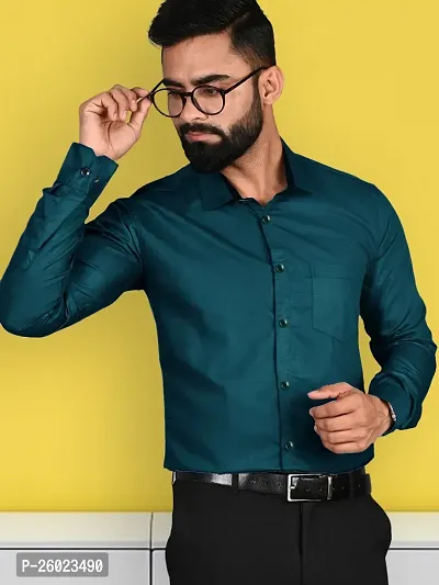 Reliable Green Cotton Solid Long Sleeve Formal Shirts For Men-thumb4