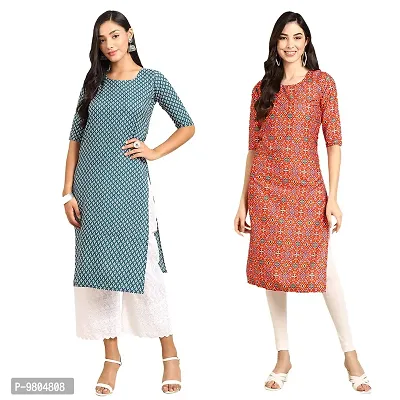 Stylish Digital Printed Woman Crepe Multicolored Kurtis Pack of 2-thumb0