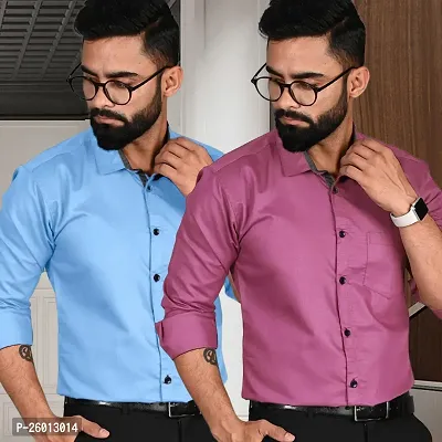 Reliable Multicoloured Cotton Solid Long Sleeve Formal Shirt For Men, Pack Of 2