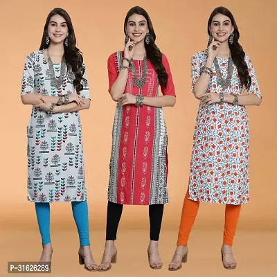 Stylish Multicoloured Crepe Kurta For Women Combo Of 3-thumb0