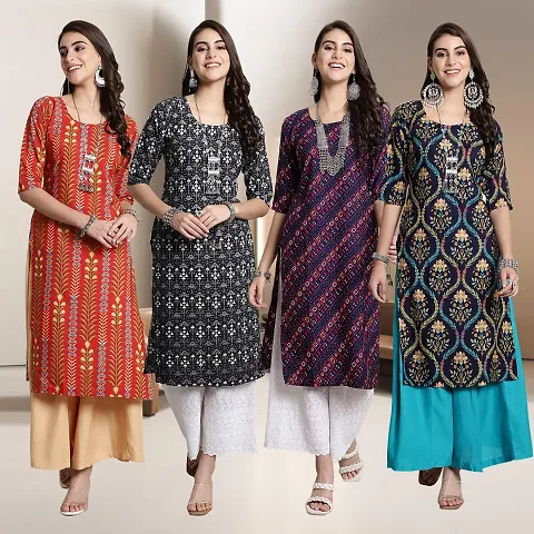 Fancy Straight Crepe Kurti - Pack Of 4