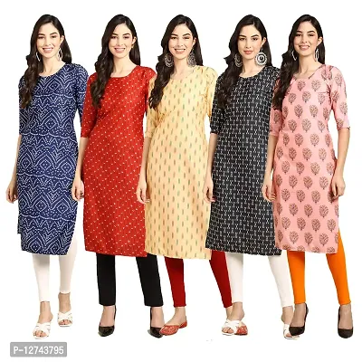 Stylish Crepe Digital Printed Straight Kurti For Women Pack of 5-thumb0