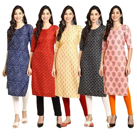 Stylish Crepe Digital Straight Kurti For Women Pack of 5