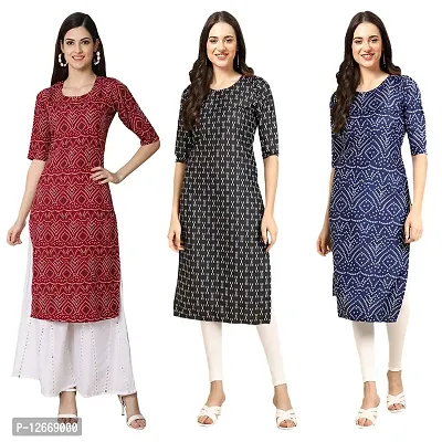 Women Crepe Digital Printed Straight Kurti  Pack of 3-thumb0