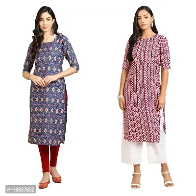 Stylish Crepe Printed Straight Kurta For Women-Pack Of 2-thumb0