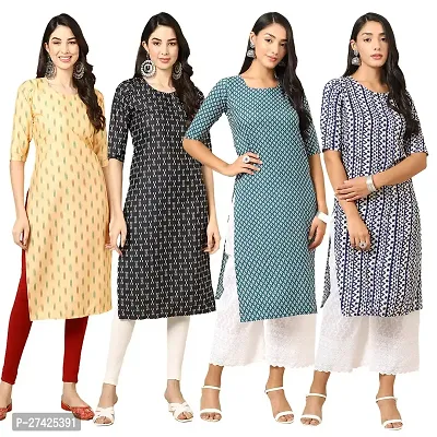 Stylish Multicoloured Crepe Stitched Kurta For Women Pack of 4