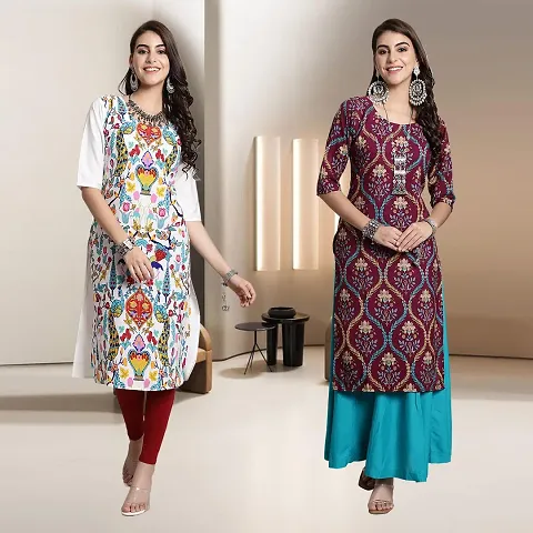 Fancy Straight Crepe Kurti - Pack Of 2