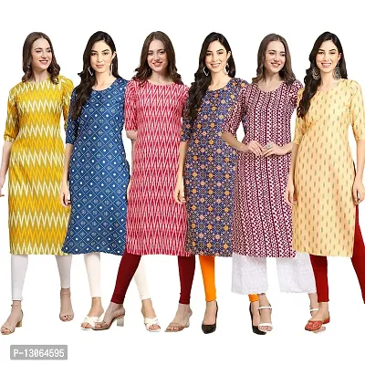 Trendy Crepe Digital Printed Straight Kurta For Women ( Pack Of 6 )-thumb0