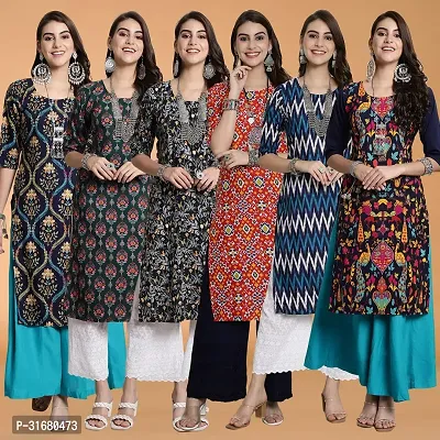 Fancy Crepe Printed Kurtas For Women Pack Of 6-thumb0