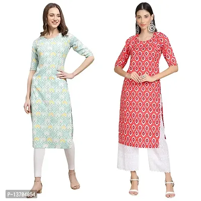 Stylish Crepe Printed Straight Kurta For Women- Pack Of 2-thumb0