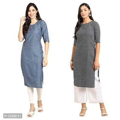 Straight Multicoloured Printed Crepe Kurta Pack Of 2