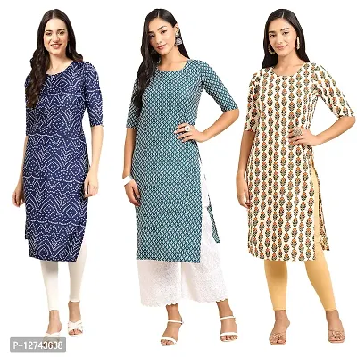 Stylish Crepe Digital Printed Straight Kurti For Women Pack of 3-thumb0