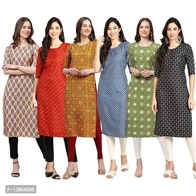 Trendy Crepe Digital Printed Straight Kurta For Women ( Pack Of 6 )