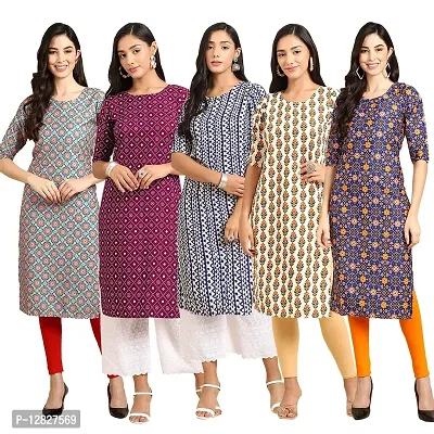 Attractive Straight Multicoloured Printed Crepe Kurta Combo For Women Pack Of 5-thumb0