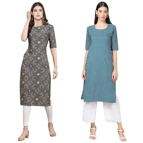 Stylish Crepe Straight Kurta For Women- Pack Of 2