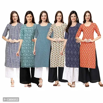 Women Crepe Digital Printed Straight Kurti  Pack of 6