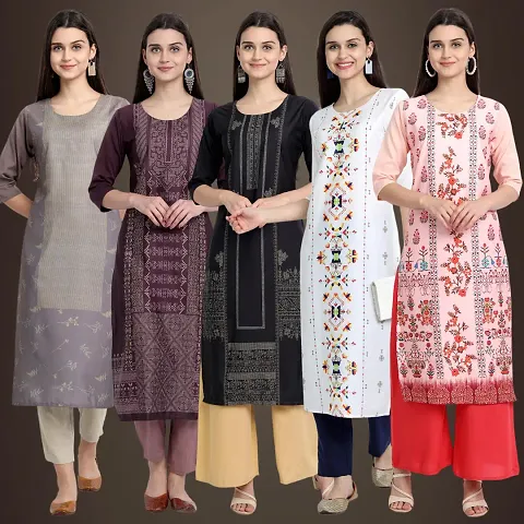 Stylish Fancy Crepe Kurtis - Pack Of 5