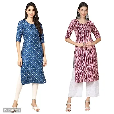 Stylish Crepe Printed Straight Kurta For Women- Pack Of 2