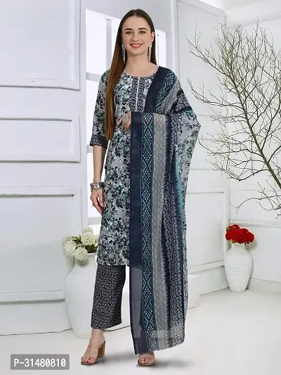 Stylish Cotton Blend Printed Kurta With Pant And Dupatta Set For Women-thumb2