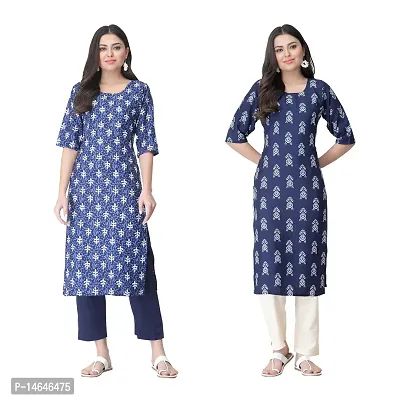 Attarctive Crepe Printed Straight Kurti Combo For Women Pack Of 2