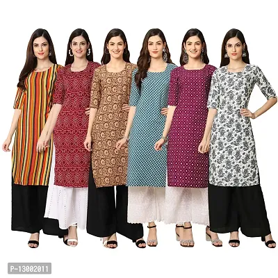 Trendy Crepe Printed Straight Kurta Combo For Women Pack Of 6