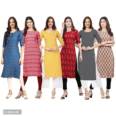 Women Crepe Digital Printed Straight Kurti  Pack of 6-thumb0