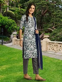 Stylish Navy Blue Cotton Blend Printed Kurta, Bottom and Dupatta Set For Women-thumb4