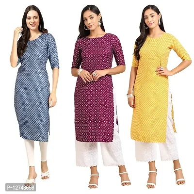 Stylish Crepe Digital Printed Straight Kurti For Women Pack of 3