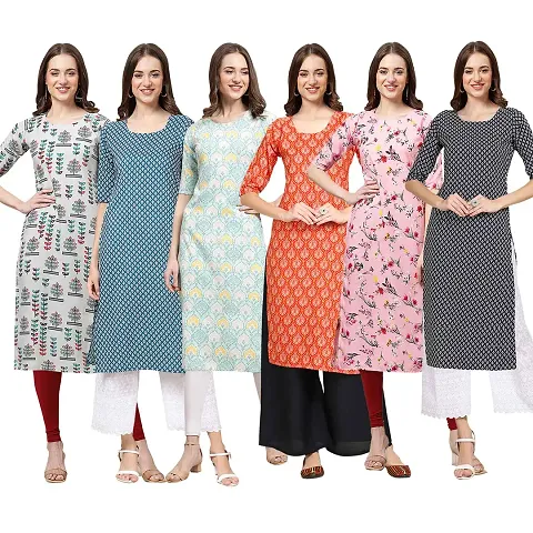 Women Crepe Digital Straight Kurti Pack of