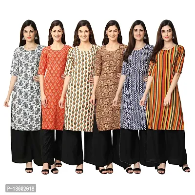 Trendy Crepe Printed Straight Kurta Combo For Women Pack Of 6