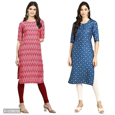 Stylish Crepe Printed Straight Kurta For Women- Pack Of 2-thumb0