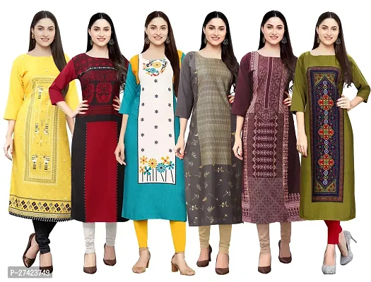 Stylish Multicoloured Crepe Stitched Kurta For Women Pack of 6-thumb0