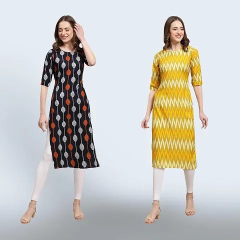 Women's Crepe Digital Straight Kurti {Pack of 2}