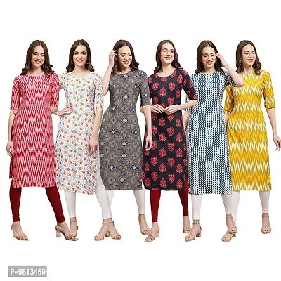 Women Crepe Digital Printed Straight Kurti  Pack of 6-thumb0