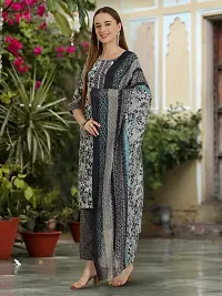 Stylish Cotton Blend Printed Kurta With Pant And Dupatta Set For Women-thumb3