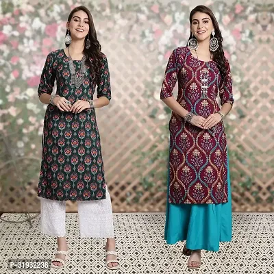 Stylish Multicoloured Crepe Kurta For Women Combo Of 2