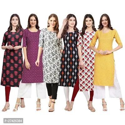 Stylish Multicoloured Crepe Stitched Kurta For Women Pack of 6