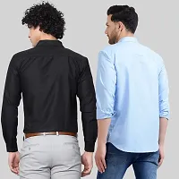 Stylish Cotton Multicoloured Solid Long Sleeves Fornal Shirt For Men Pack Of 2-thumb1