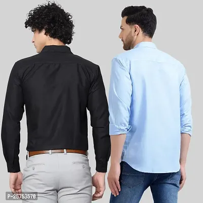 Stylish Cotton Multicoloured Solid Long Sleeves Fornal Shirt For Men Pack Of 2-thumb2