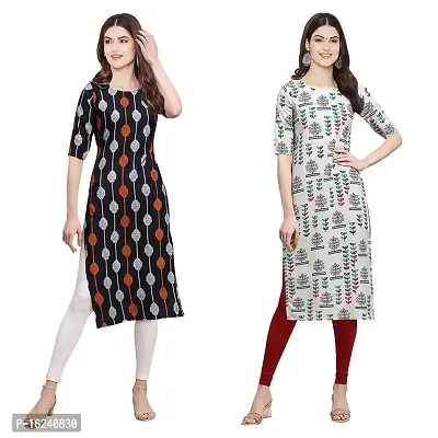 Stylish Straight Multicoloured Printed Crepe Kurta For Women Combo Pack Of 2