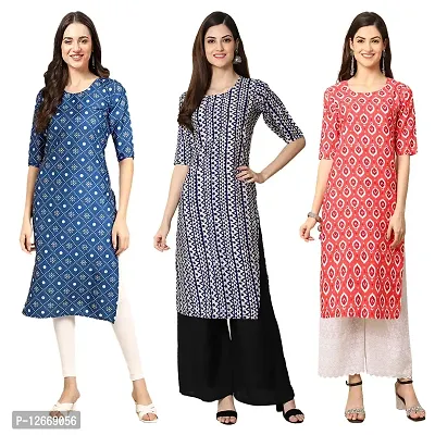 Women Crepe Digital Printed Straight Kurti  Pack of 3-thumb0