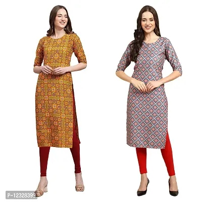 Straight Multicoloured Printed Crepe Kurta Pack Of 2-thumb0