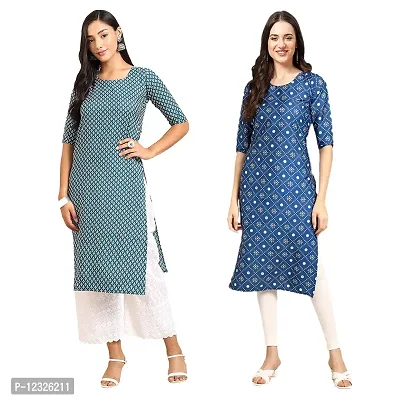 Straight Multicoloured Printed Crepe Kurta Pack Of 2