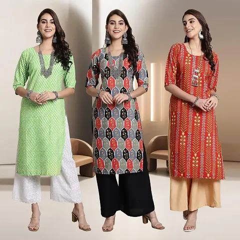 Fancy Straight Rayon Kurti - Pack Of 3