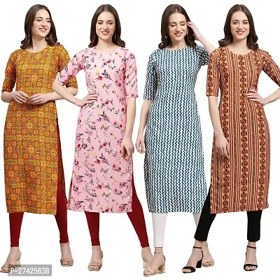 Stylish Multicoloured Crepe Stitched Kurta For Women Pack of 4