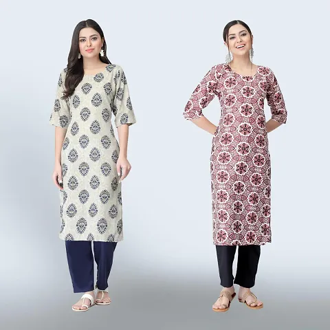 Stylish Crepe Printed Casual Straight Kurta