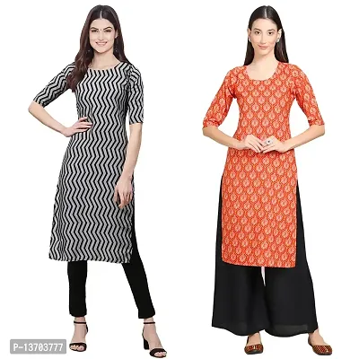 Stylish Crepe Printed Straight Kurta For Women- Pack Of 2-thumb0