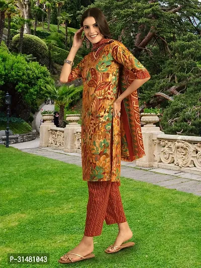 Stylish Mustard Cotton Blend Printed Kurta, Bottom and Dupatta Set For Women-thumb4