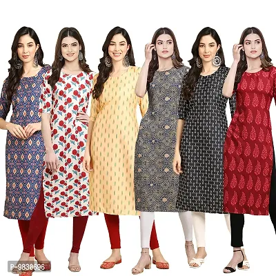 Women Crepe Digital Printed Straight Kurti  Pack of 6-thumb0