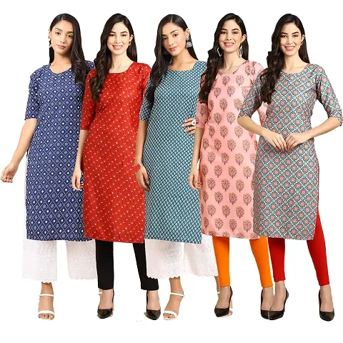 Stylish Crepe Digital Straight Kurti For Women Pack of 5